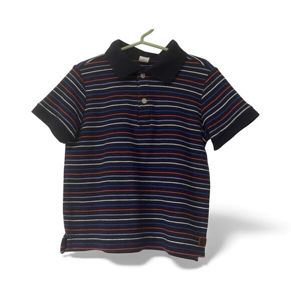 Janie & Jack Boys Striped Polo Shirt Size 5 Navy Multicolor Short Sleeve Preppy - Picture 1 of 4